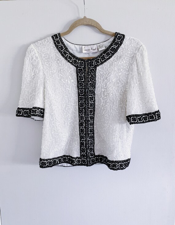 White//Black Short Sleeve Beaded Sequin Jacket//Ki