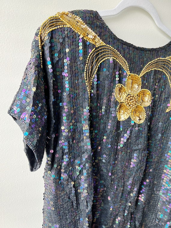 Beaded Sequin Top with Gold Floral Motif - image 7