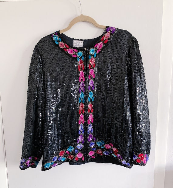 Jewel Border Sequin Beaded Jacket