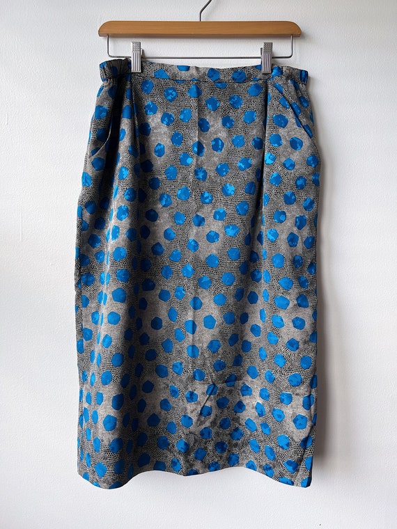 Lilli Ann Blue Black White Midi Lined Skirt - image 1