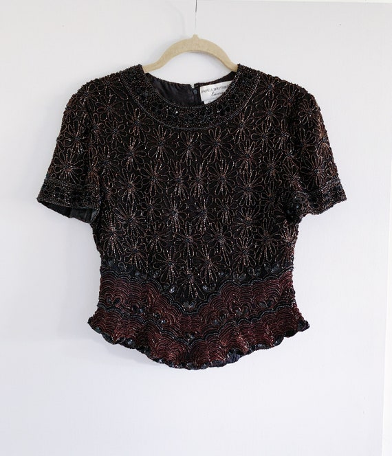 Black//Brown Beaded Top