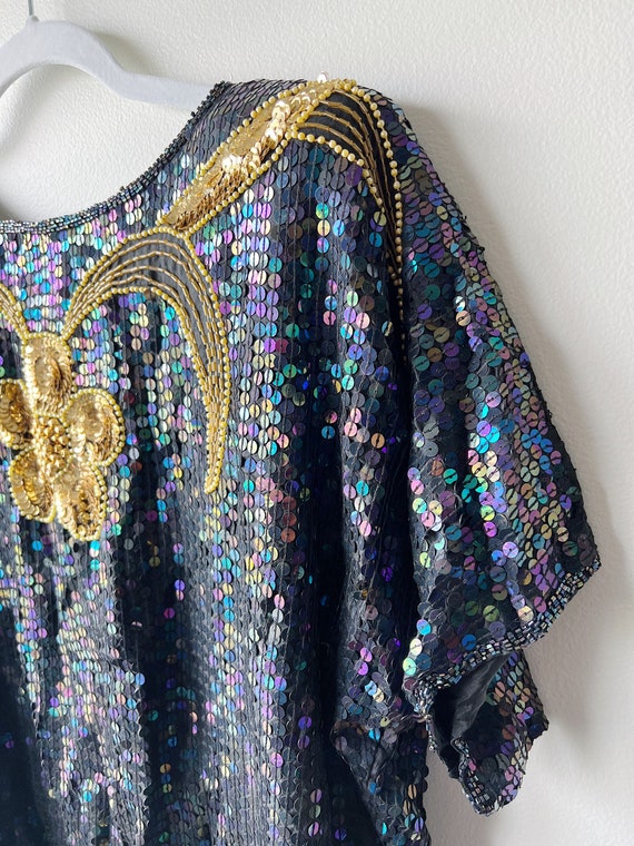 Beaded Sequin Top with Gold Floral Motif - image 5