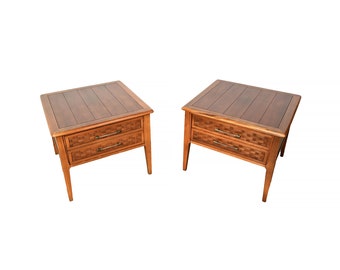 Walnut Nightstands Woven Drawer Fronts Mid Century Modern