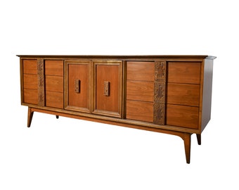 Bassett Mayan Walnut Credenza Long Dresser Mid Century Modern