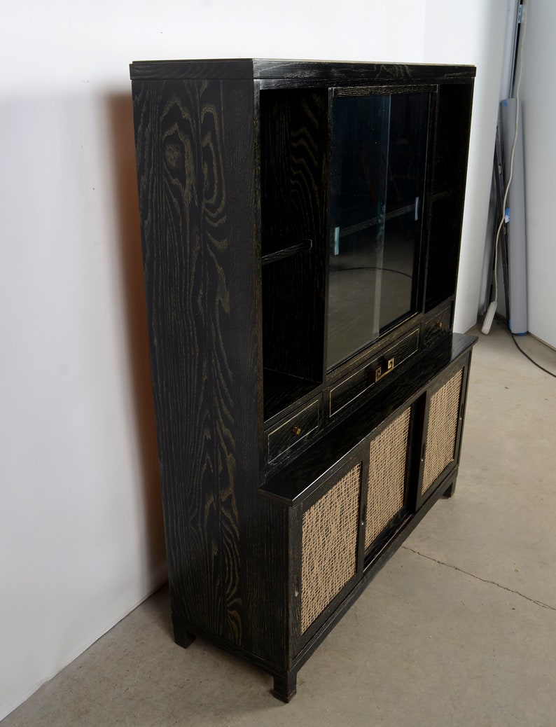 Glass Front China Cabinet Black Cerused Oak Mid Century Modern Atomic Age image 3
