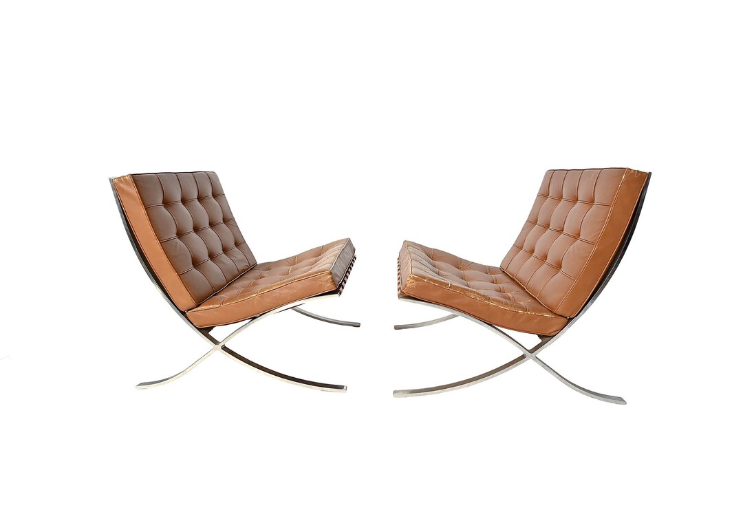 Knoll Barcelona Chairs Mies Van Der Rohe Leather Chairs Mid Etsy