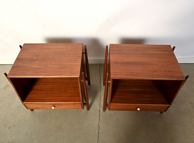 Drexel Declaration Nightstands Pair of Walnut Nightstands Mid Century Modern image 3