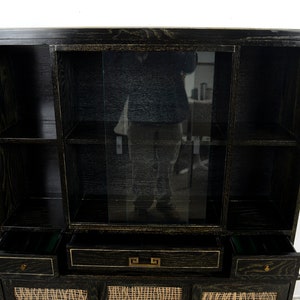 Glass Front China Cabinet Black Cerused Oak Mid Century Modern Atomic Age image 4