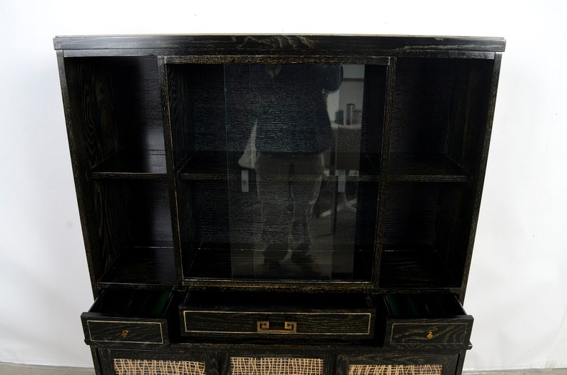 Glass Front China Cabinet Black Cerused Oak Mid Century Modern Atomic Age image 4