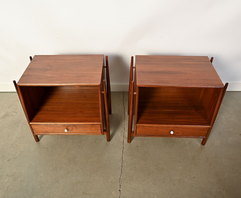 Drexel Declaration Nightstands Pair of Walnut Nightstands Mid Century Modern image 2