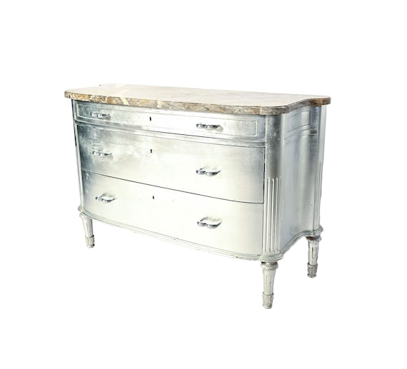 silver leaf dresser Early 20th Century Boho Wave Front Silver Leaf Dresser