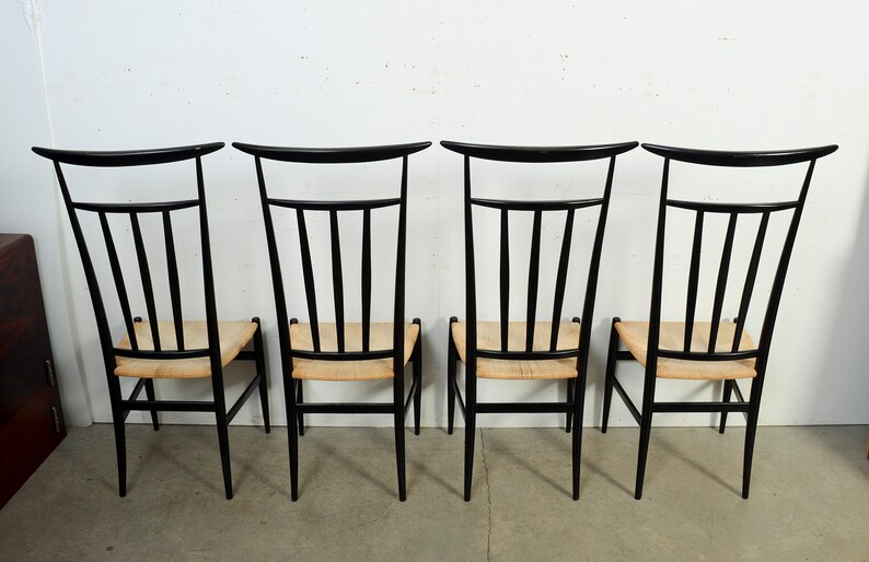 Gio Ponti Style Dining Chair Piazza Originals Set of 4 Mid Century Modern zdjęcie 5