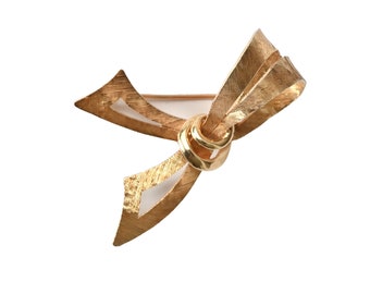 Gold Ribbon Brooch Mid Century