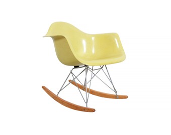 Eames RAR Herman Miller Fiberglass Shell Chair Lemon Yellow Rocker