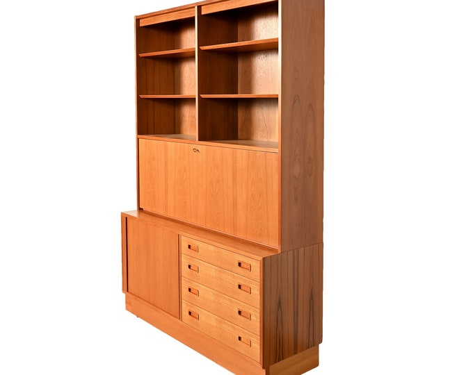 Teak Wall Unit Desk Bookcase Drawers Hundevad Danish Modern Etsy