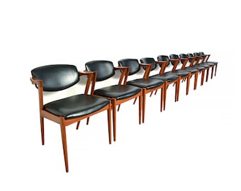 Kai Kristiansen Teak Arm Chairs Model 42 Set of 10 Danish Modern