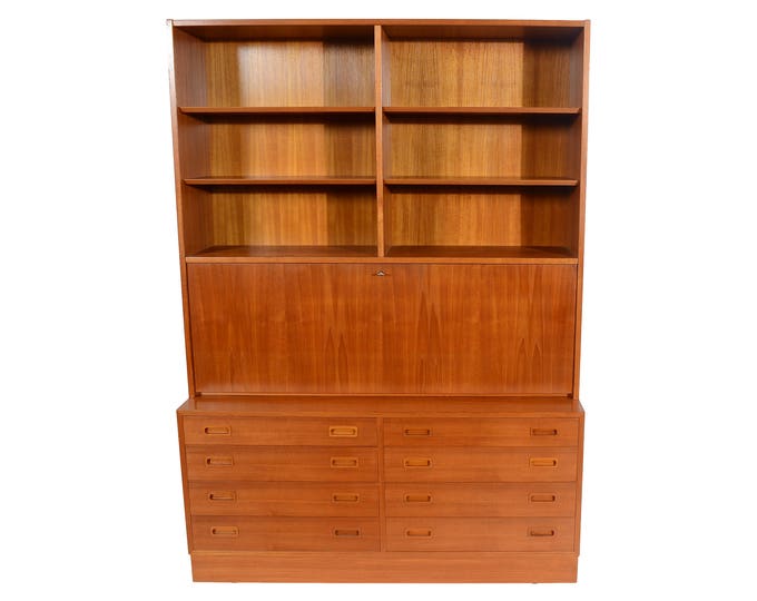 Teak Wall Unit Desk Bookcase Drawers Hundevad Danish Modern Etsy