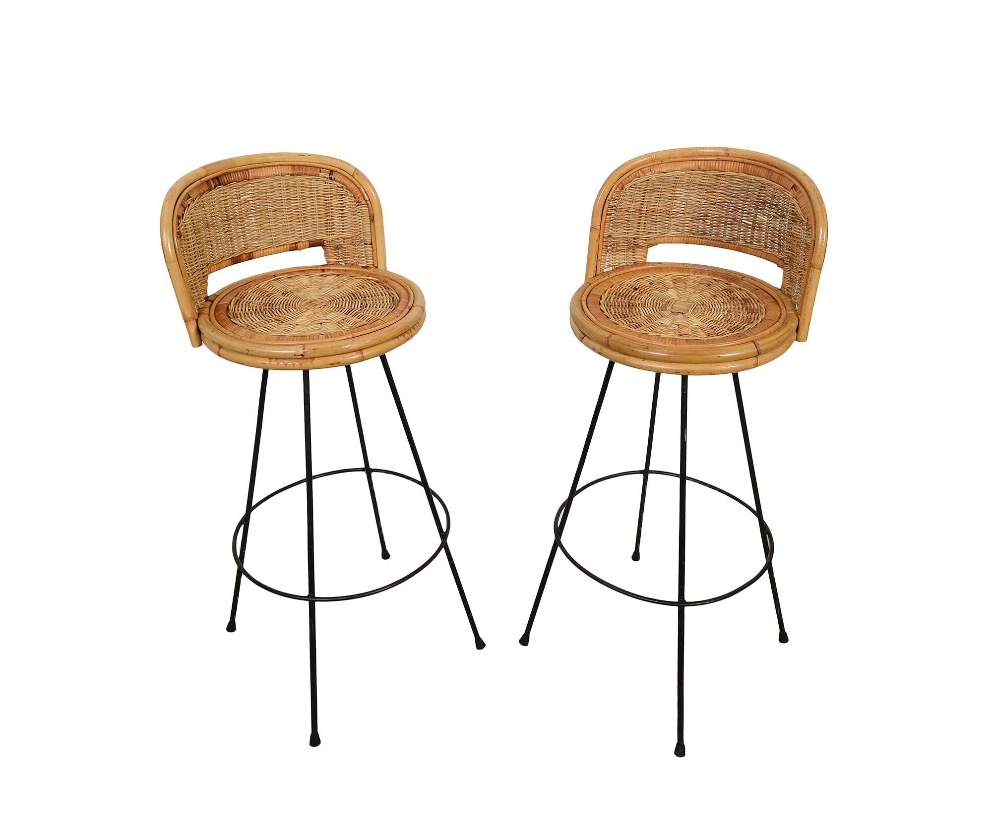 Wicker Bar Stools Danny Ho Fong Tropi-cal Style Pair of Bar Stools