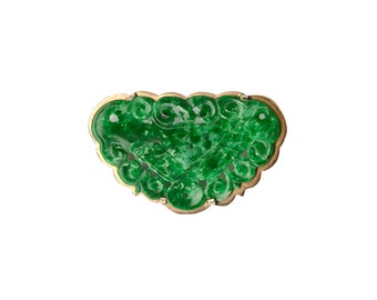 Gold Carved Jade Brooch Mid Century