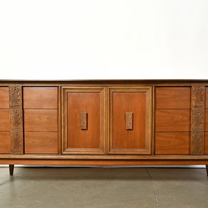 Bassett Mayan Walnut Credenza Long Dresser Mid Century Modern image 2