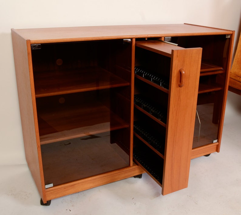 Teak Stereo with Glass Doors Credenza Danish Modern Etsy