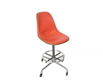 Eames Orange Drafting Stool Shell Chair Herman Miller Mid Century Modern