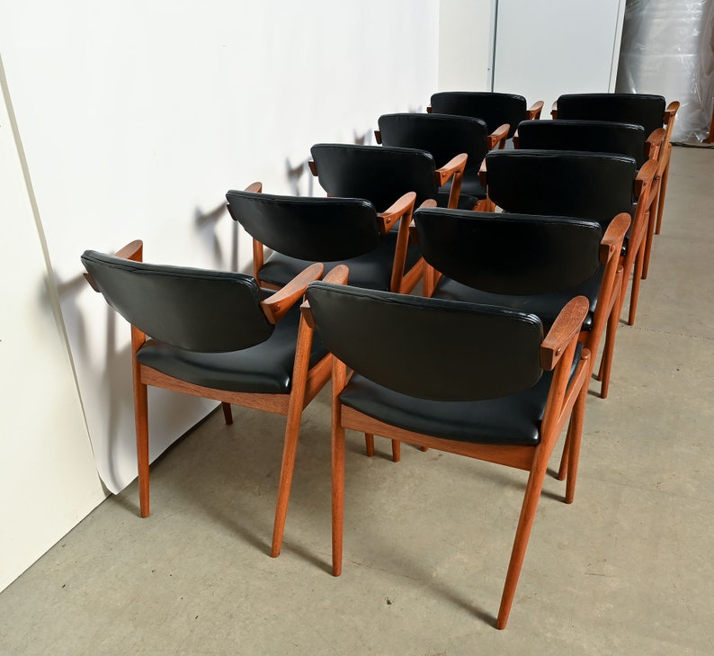 Kai Kristiansen Teak Arm Chairs Model 42 Set of 10 Danish Modern image 7