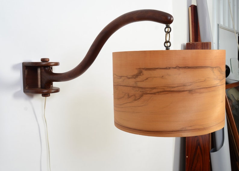 Walnut Wall Lamp Swing Arm Sconce Mid Century Modern image 2