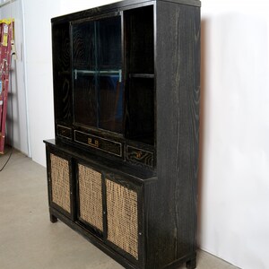 Glass Front China Cabinet Black Cerused Oak Mid Century Modern Atomic Age image 2