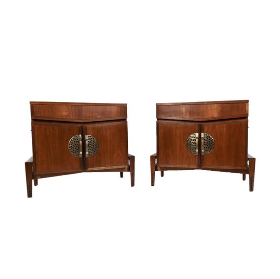 Helen Hobbie Walnut Nightstands Baker Furniture MCM