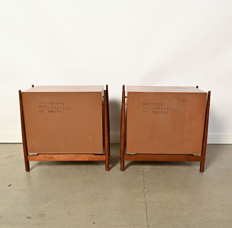 Drexel Declaration Nightstands Pair of Walnut Nightstands Mid Century Modern image 8