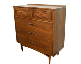 Broyhill Premier Sculptra Line Tall Dresser Walnut Mid Century Modern