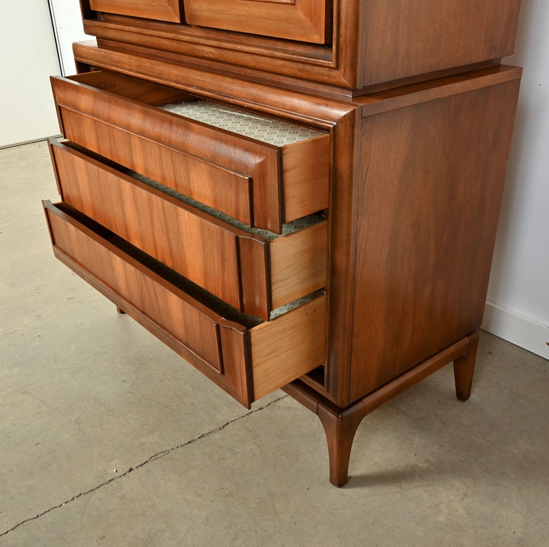 Walnut Tall Dresser United Furniture Mid Century Modern image 9