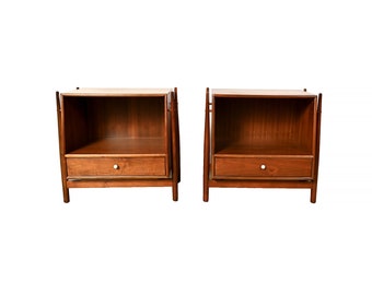 Drexel Declaration Nightstands Pair of Walnut Nightstands Mid Century Modern