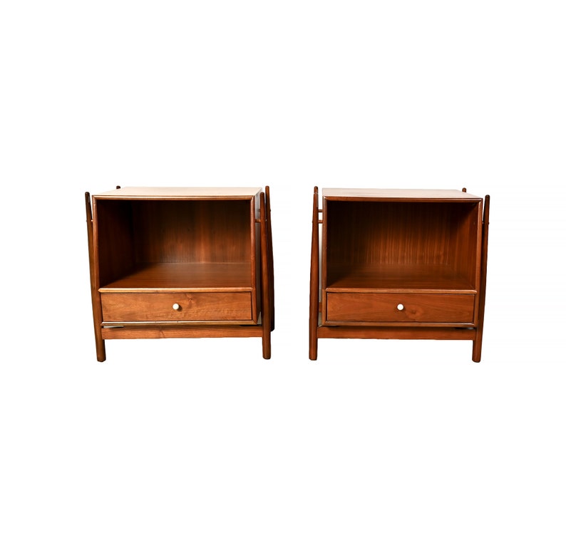 Drexel Declaration Nightstands Pair of Walnut Nightstands Mid Century Modern image 1