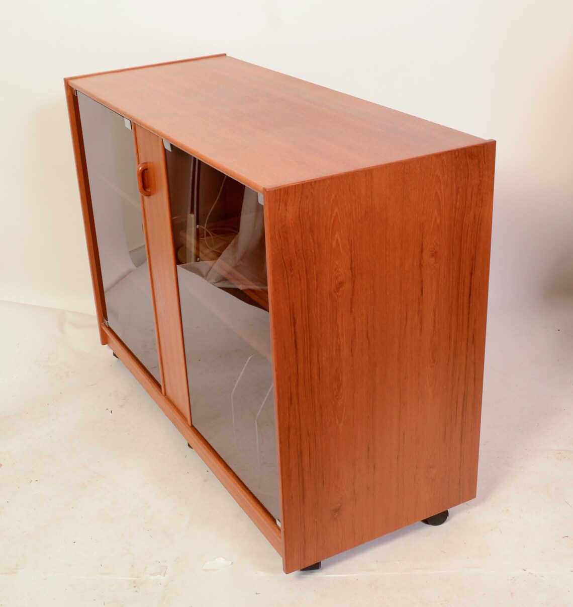 Teak Stereo with Glass Doors Credenza Danish Modern Etsy