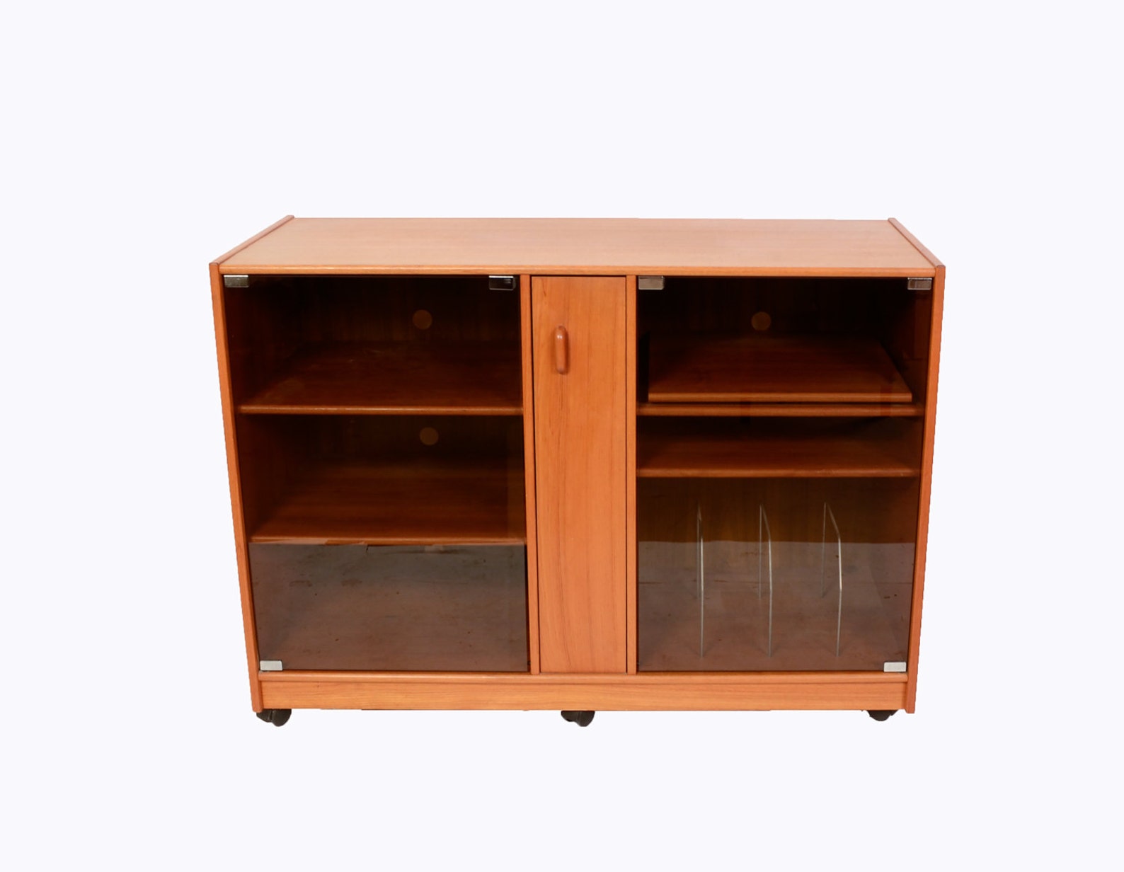 Teak Stereo with Glass Doors Credenza Danish Modern Etsy