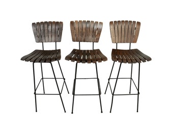 Slat Seat Bar Stools Arthur Umanoff Mid Century Modern Bar Height Stool