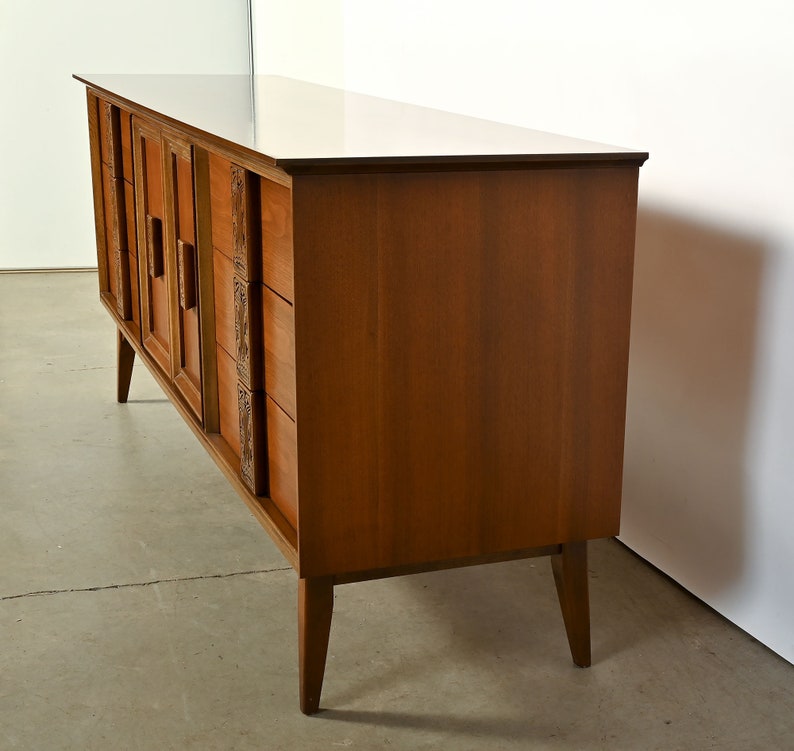 Bassett Mayan Walnut Credenza Long Dresser Mid Century Modern image 3