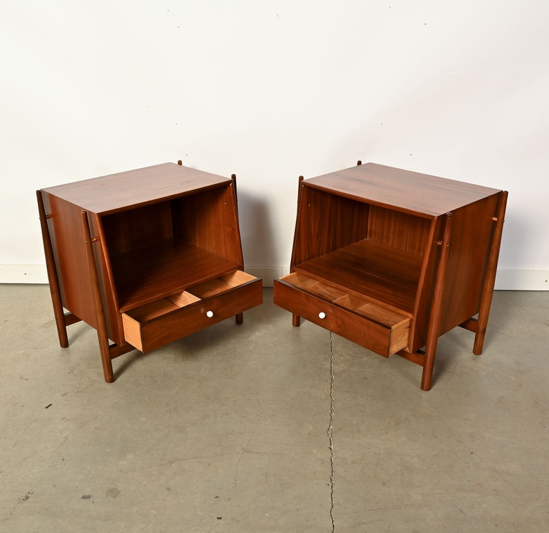 Drexel Declaration Nightstands Pair of Walnut Nightstands Mid Century Modern image 7