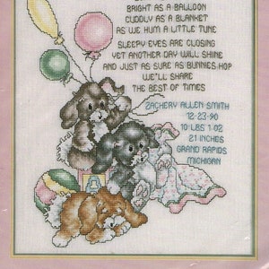 Vintage Janlynn Counted Cross Stitch. Baby Birth Nursery Time Sampler. 14 X  12
