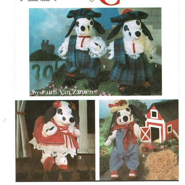 Simplicity 7864 Stuffed Dalmation Puppy Dog & Clothes Sewing Pattern, 3 outfits for 15 inch boy girl dolls, Complete 1990s UNCUT FF