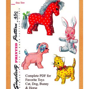 Simplicity 4915  PDF  Stuffed Toy Animal Sewing Pattern, Easter Bunny, Cat, Dog, Horse, DIGITAL DOWNLOAD Copy