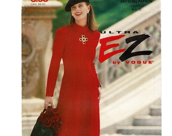 Vogue 8502 EASY Ladies DRESS Sewing Pattern, Princess Seams & Long Sleeves, Misses Size 6 8 10 Bust 30 31 32, Vintage 1990s UNCUT ff  lz