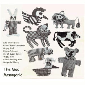 PDF Amigurumi Mod Soft Stuffed Animal Toy Dolls to Knit, Instant Download Vintage 1960s Knitting Pattern, 12 to 15 inches Big