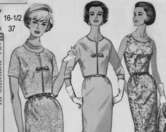 Simplicity 5491 Sleeveless Fitted DRESS & Kimono Sleeve JACKET Ladies Sewing Pattern, Vintage 1960s, Woman Half Size Bust 37 Uncut  l