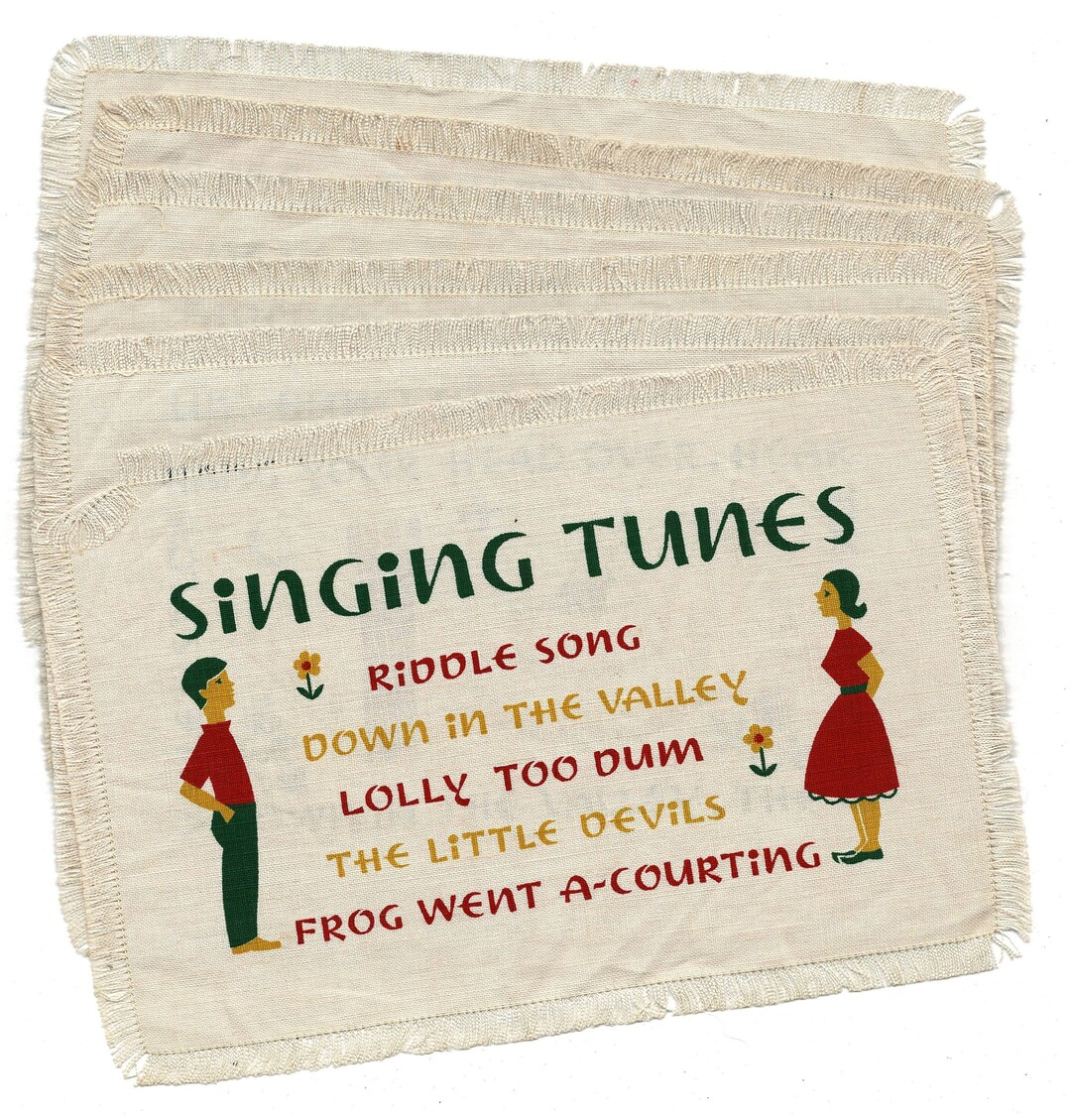 Cloth Cocktail Napkins, Singing Tunes Folk Songs With Lyrics, 6 Piece
