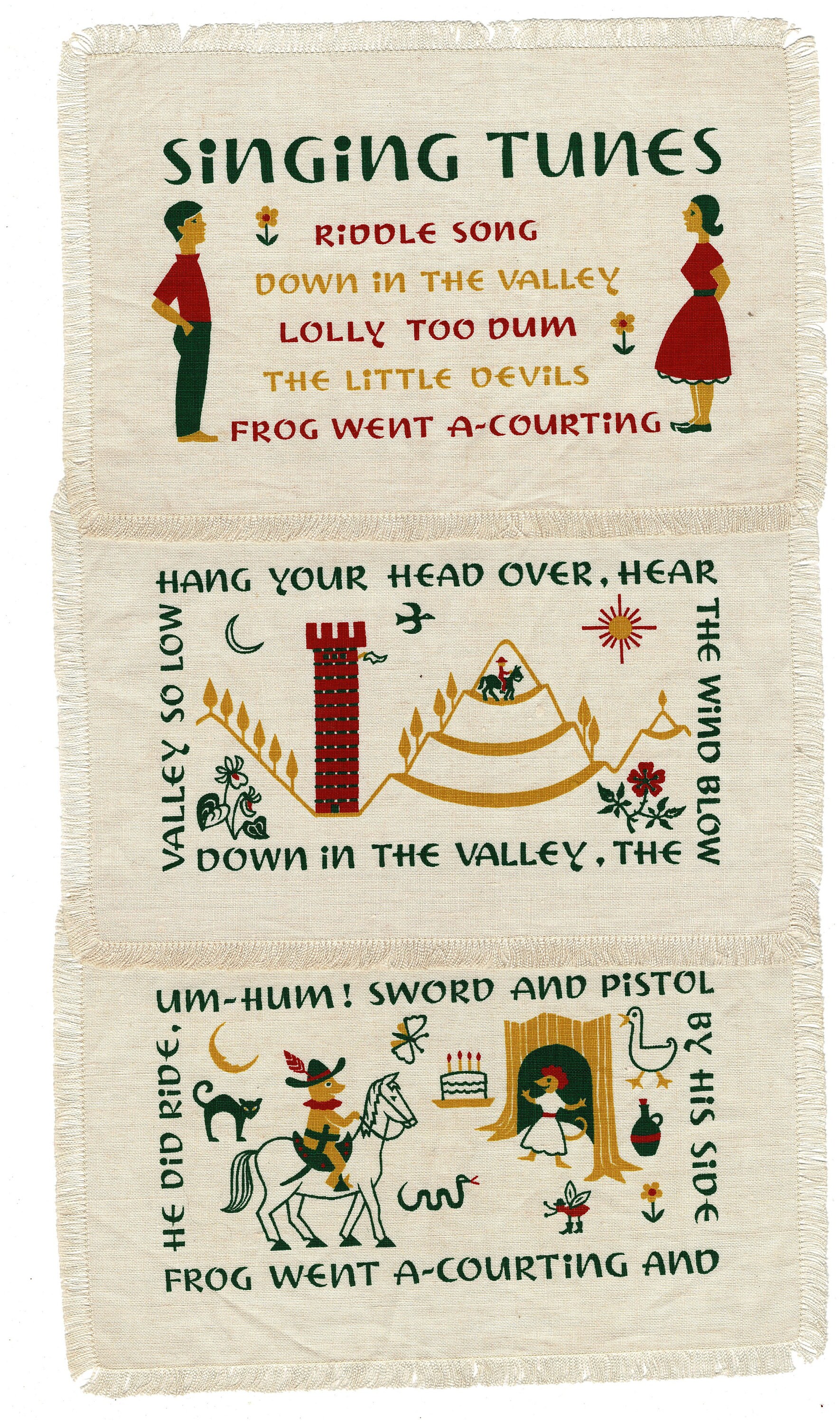 Cloth Cocktail Napkins, Singing Tunes Folk Songs With Lyrics, 6 Piece