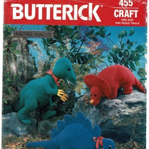UNCUT DINOSAURS Sewing Pattern Stuffed Animal TOYS Butterick 455, Triceratops Stegosaurus T-Rex Vintage Complete