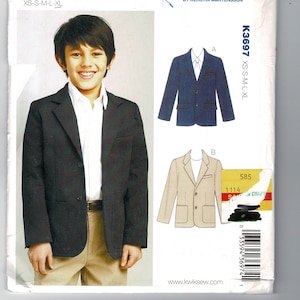 Kwik Sew k3697 Boys Blazer Suit jacket Sewing Pattern, Sport Coat Cut-to- Fit Sizes Xs S M L XL Chest 23.5 to 31 Complete 2010s UNCUT FF